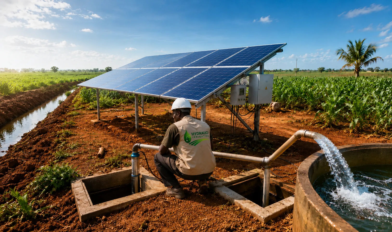 Pompage solaire sur forage installé par HYDRAUCI